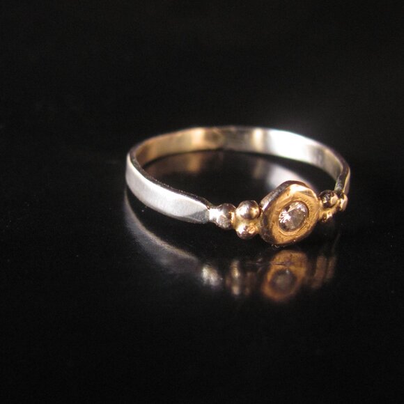 14K yellow gold ring set with 0.10ct diamond. Handmade UNIQUE Engagement ring - Picture 5 of 14